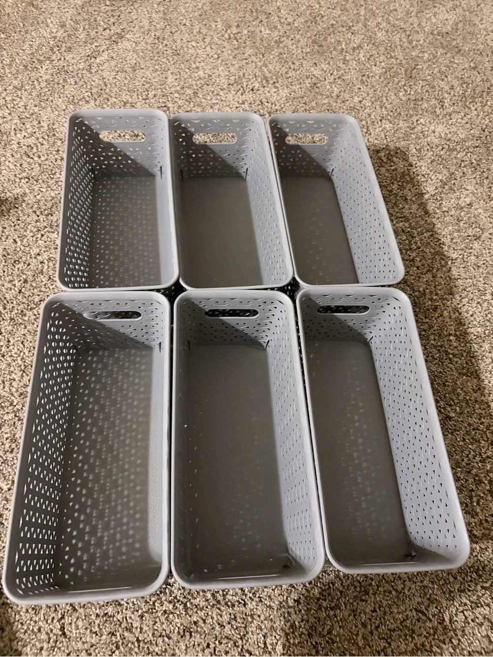 Stackable Gray Woven Plastic Storage Bins (Set of 6)